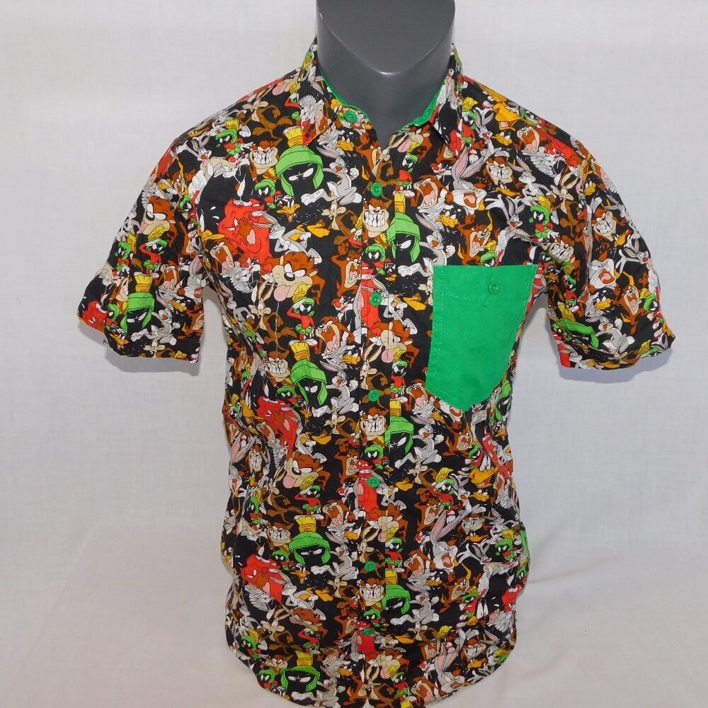 Warner Bros Looney Tunes Allover Print Button Front Shirt Marvin Bugs Taz Mens S